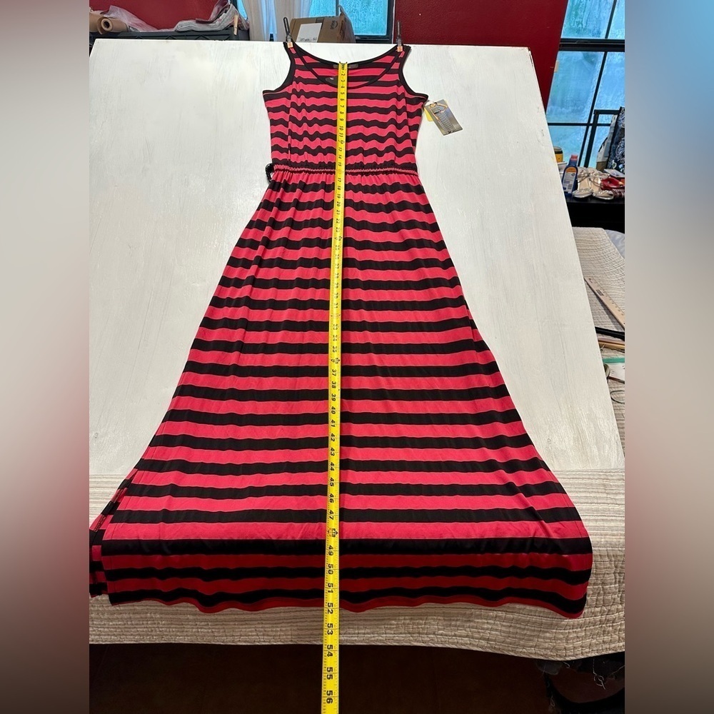 Fever Pink Ginger & Black Striped Maxi Dress Size Small Sleeveless Stretch NWT - Picture 3 of 10
